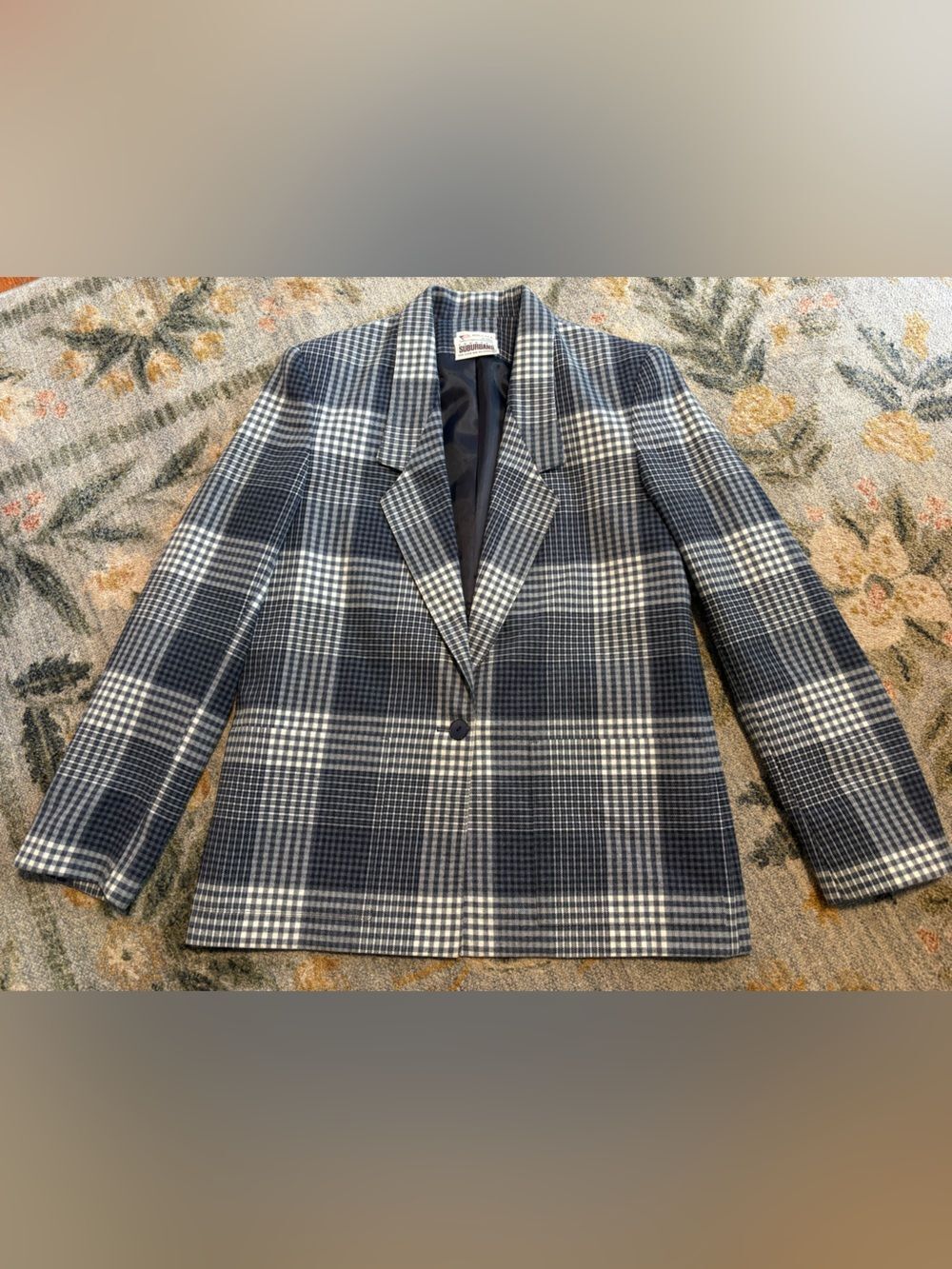 Vtg Country Suburbans Womens Small Blue Tweed Jacket Blazer Wool USA QUALITY